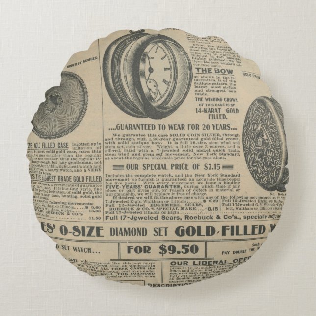 Coussins Ronds Conception de journal vintage (Devant)
