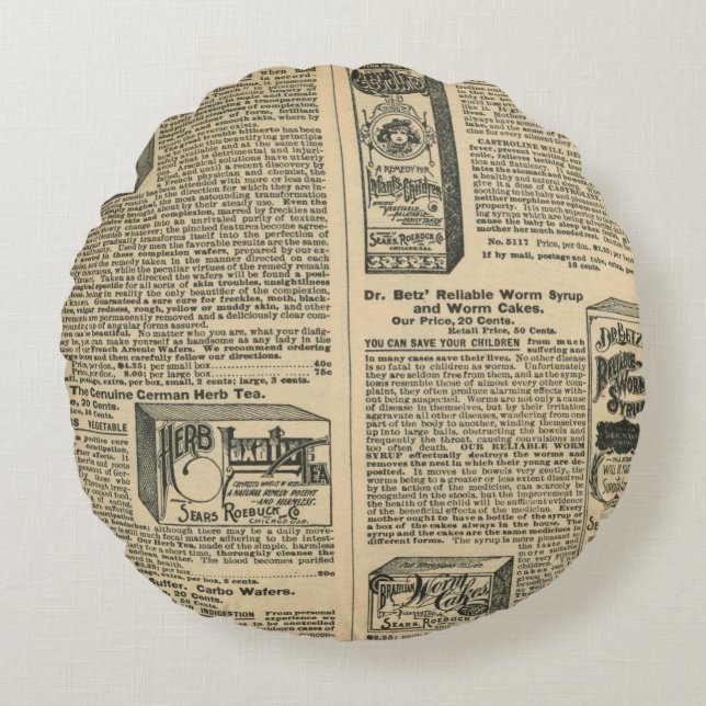Coussins Ronds Conception de journal vintage (Devant)