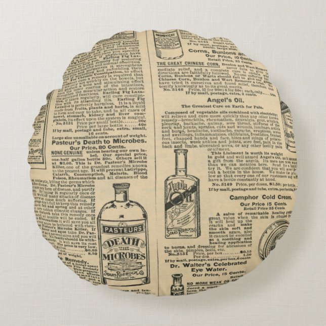 Coussins Ronds Conception de journal vintage (Devant)