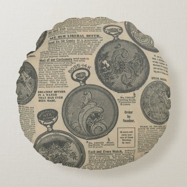 Coussins Ronds Conception de journal vintage (Devant)