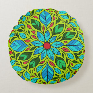 Coussins Ronds Conception de mandala de feuilles 