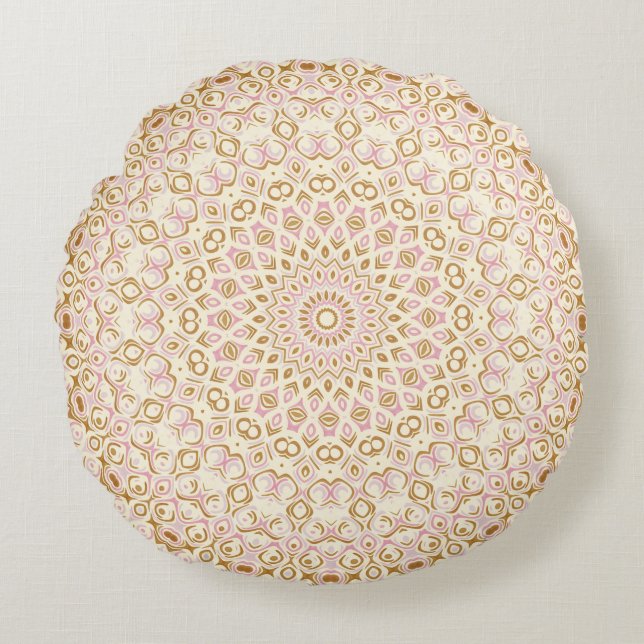Coussins Ronds Conception de Mandala de Teinte Dorée Douce (Devant)