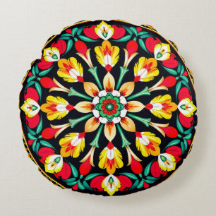 Coussins Ronds Conception de mandala orné vibrant