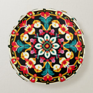 Coussins Ronds Conception de mandala orné vibrant