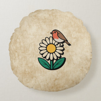 Coussins Ronds Conception de marguerite et d'oiseaux