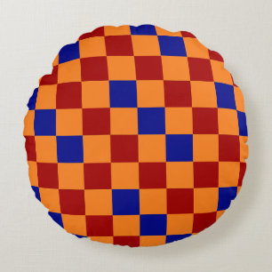 Coussins Ronds Conception de motif à carreaux rouge orange bleu