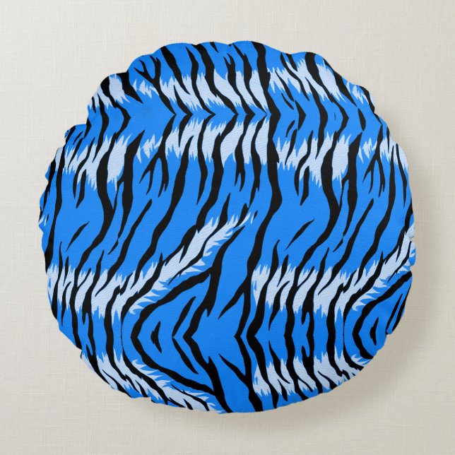 Coussins Ronds Conception de motif de peau d'animal Tigre Bleu  (Devant)