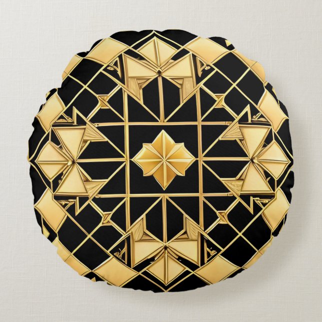Coussins Ronds Conception de motif géométrique doré élégant (Devant)