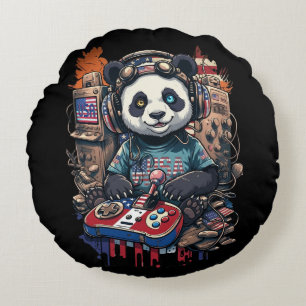 Coussins Ronds Conception de musicien panda patriotique États-Uni