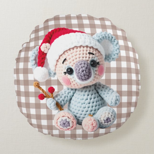 Coussins Ronds Conception de Noël de koala à crochet faux fil (Devant)