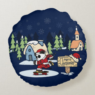 Coussins Ronds Conception de Noël pour skateboardeur panda