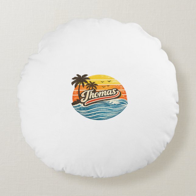 Coussins Ronds Conception de nom de Thomas Retro Sunset (Devant)