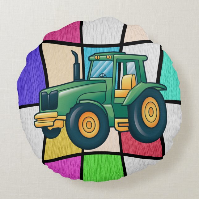 Coussins Ronds Conception de tracteur de dessin animé drôle (Dos)