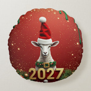 Coussins Ronds Conception de vacances de chèvre mignonne festive