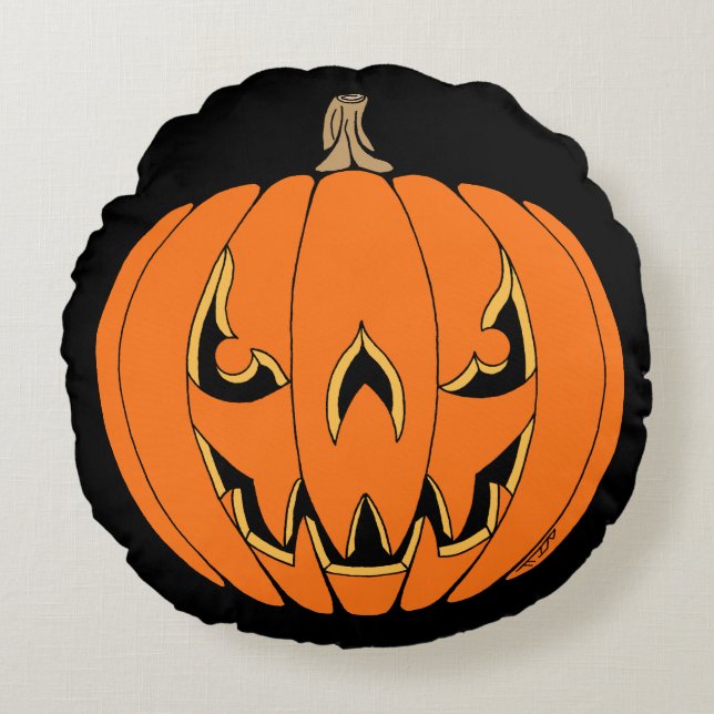 Coussins Ronds Conception d'Halloween de citrouille effrayante Ja (Devant)