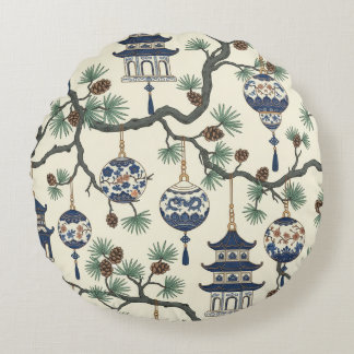 Coussins Ronds Conception d'ornement de pagode en chinoiserie sur
