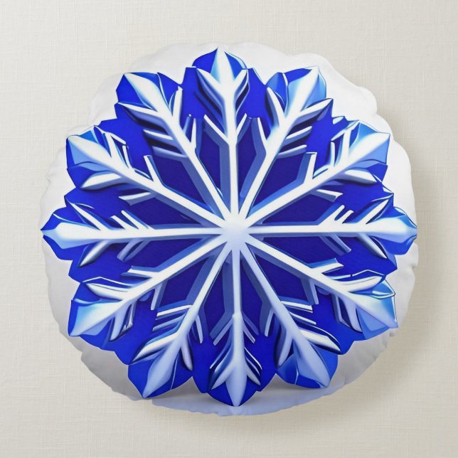 Coussins Ronds Conception élégante de flocon de neige en 3D (Devant)