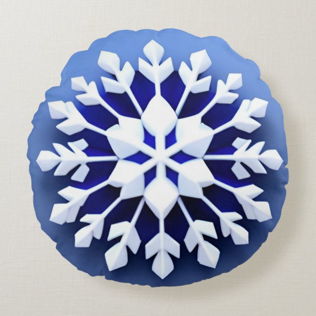 Coussins Ronds Conception élégante de flocon de neige en 3D (Devant)
