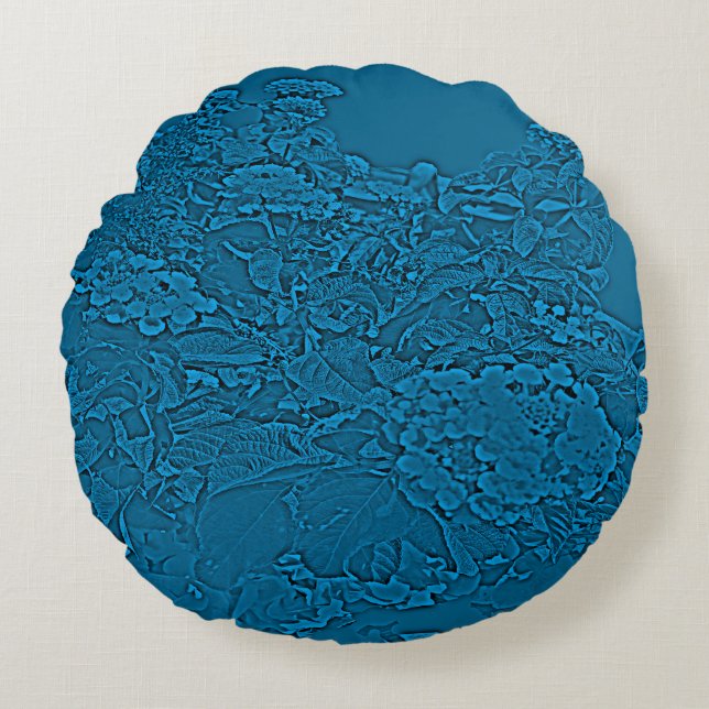 Coussins Ronds Conception Fleurie Lantana Bleu Sarcelle (Devant)