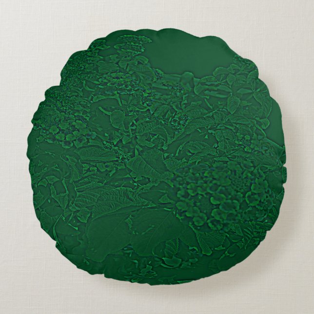 Coussins Ronds Conception florale latine verte. (Devant)