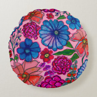 Coussins Ronds Conception florale rose et bleue