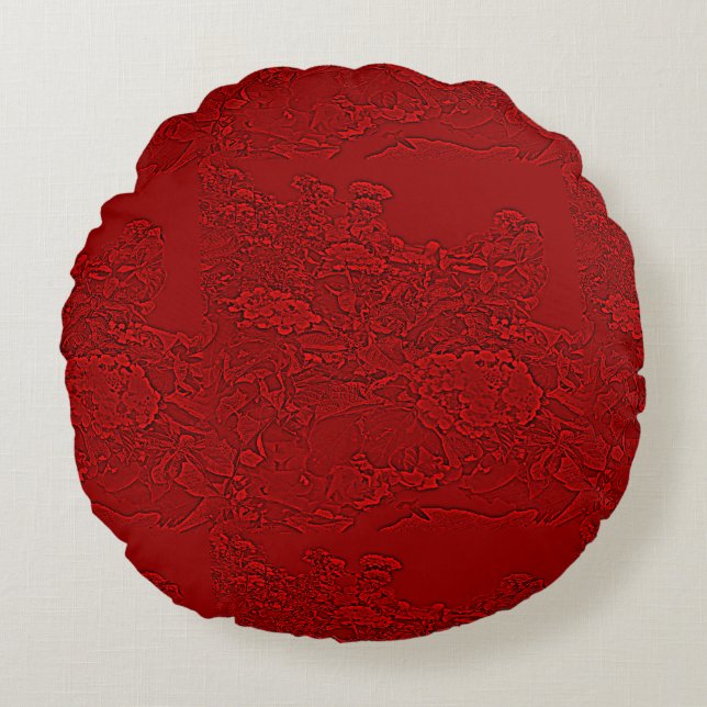 Coussins Ronds Conception florale rouge de Lantana (Devant)