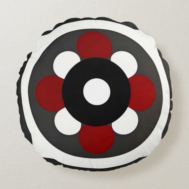 Coussins Ronds Conception Géométrique Abstraite avec Rouge, Noir  (Devant)