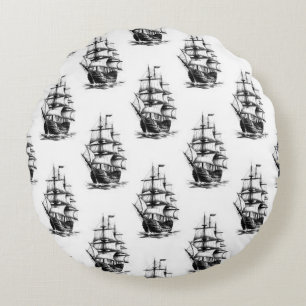 Coussins Ronds Conception minimaliste des Motifs de voiliers Vint