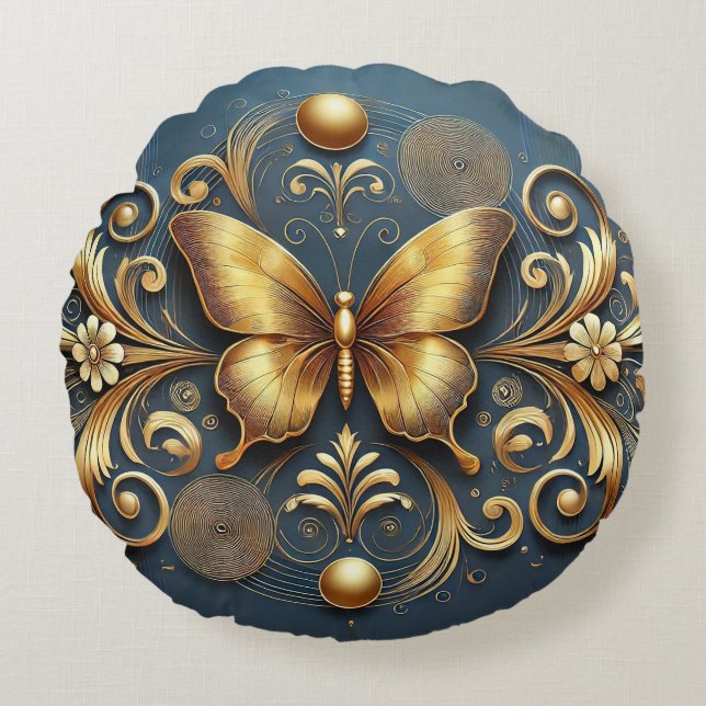 Coussins Ronds Conception Papillon Doré (Devant)