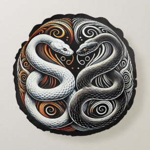 Coussins Ronds Conception Yin Yang avec deux serpents