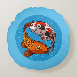 Coussins Ronds Conception Yin Yang de carpe Koi Illustration de p