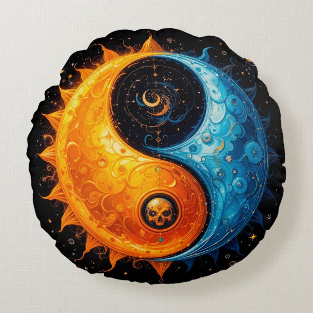 Coussins Ronds Conception Yin Yang représentant le soleil et la l (Devant)