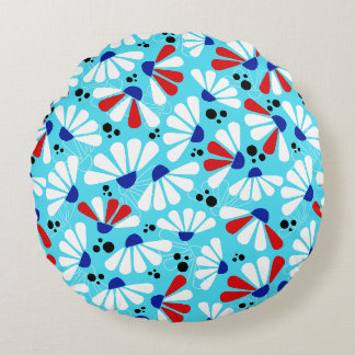 Coussins Ronds Confetti de confleur sur le bleu tropical