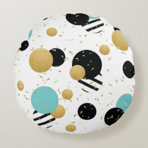 Coussins Ronds Confetti Dot Party Black Turquoise et Gold Circula