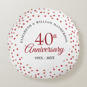 Coussins Ronds Confettis de cœurs rubis pour le 40e anniversaire
