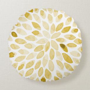 Coussins Ronds Contours de brosse jaune aquarelle