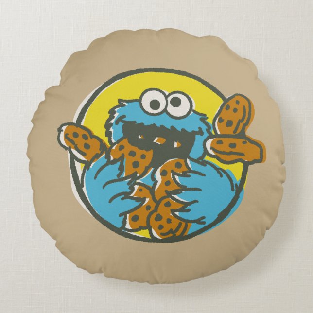 Coussins Ronds Cookie Monster Retro (Devant)