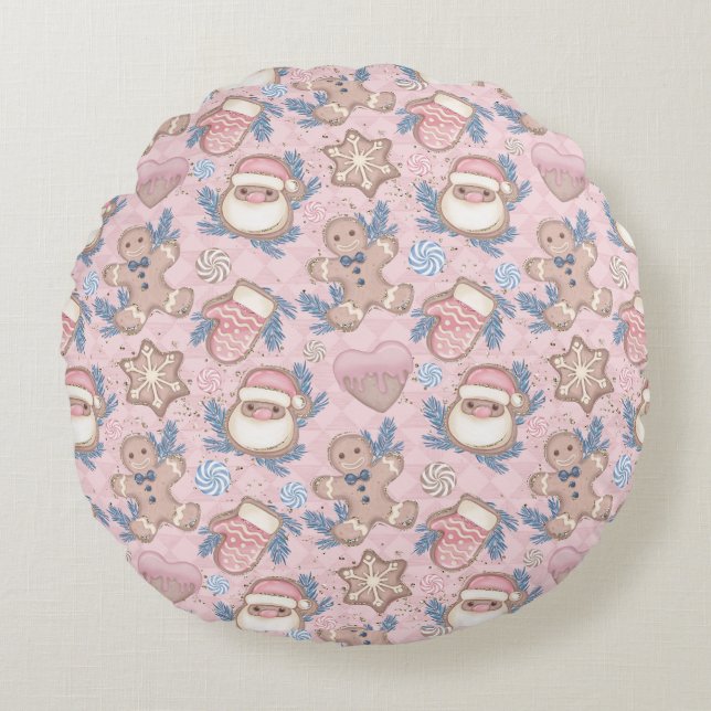 Coussins Ronds Cookies de Noël rose (Devant)