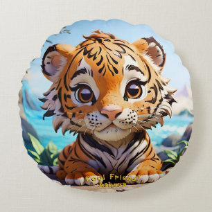Coussins Ronds "Cool Ami Tigre Jungle Vibrant Orange Hue Text"