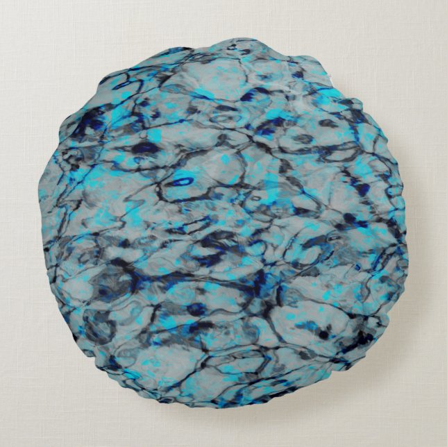 Coussins Ronds Cool, art numérique moderne d'aquarelle bleue (Dos)