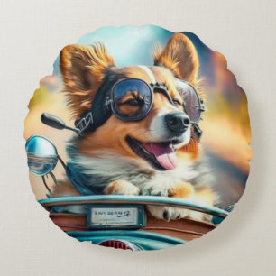 Coussins Ronds Cool chien biker, mignon chien de conduite tour co