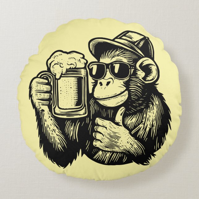 Coussins Ronds Cool Chimpanzee Beer (Devant)