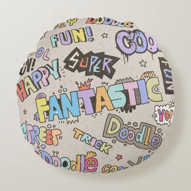 Coussins Ronds Cool Fun Doodle Lettres Vintage (Devant)