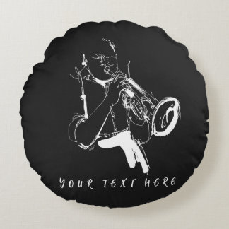 Coussins Ronds Cool Retro Trumpeter Custom Name (名入れ・カスタム対応)