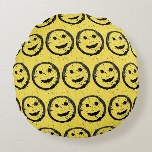Coussins Ronds Cool Sardé Joyeux visage souriant motif jaune