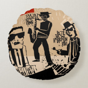 Coussins Ronds cool vintage d'affiche du groupe de jazz avec trom