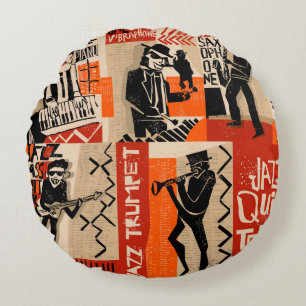 Coussins Ronds cool vintage d'affiche du groupe de jazz avec trom