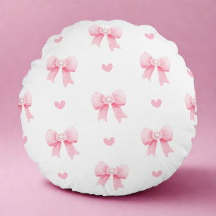 Coussins Ronds Coquette Pink Bow & Heart