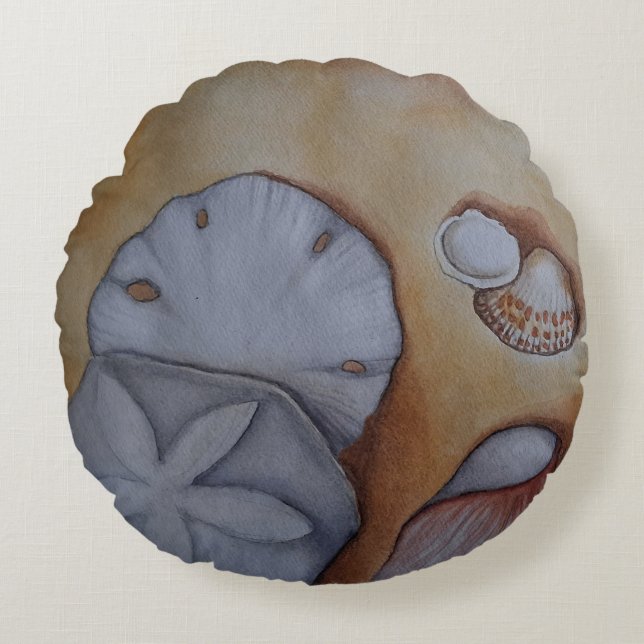 Coussins Ronds Coquillages à l'aquarelle de mer Jeter l'oreiller (Devant)