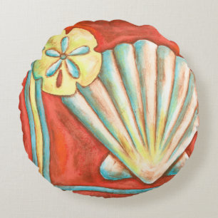 Coussins Ronds Coquillages oranges rustiques